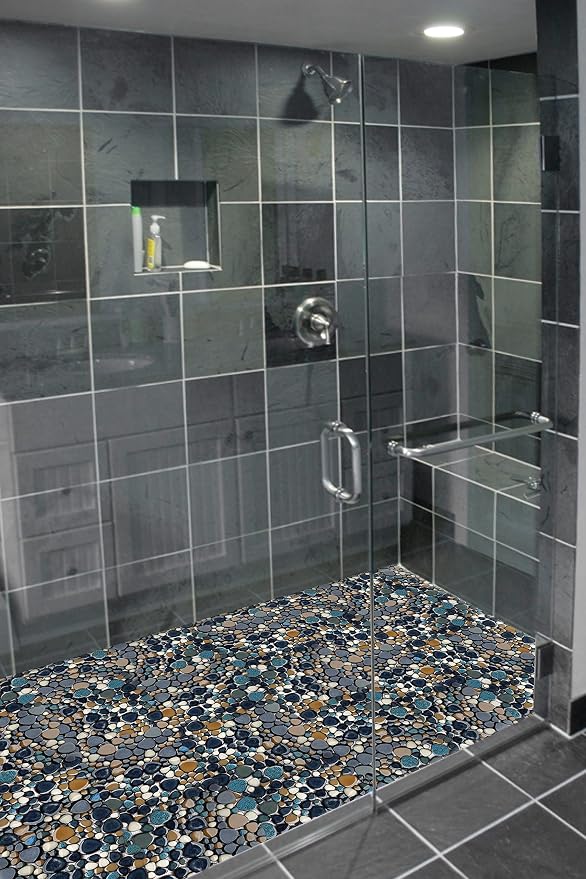 Pebble Tile for Shower Floor Aqua Cobalt Blue Mosaic Backsplash Tiles (5 Sheets)