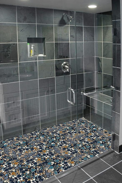 Pebble Tile for Shower Floor Aqua Cobalt Blue Mosaic Backsplash Tiles (5 Sheets)