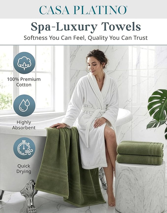Casa Platino 100% Cotton Bath Towels Pack of 4 (30"x60") - Ring Spun Mercerized Cotton Bathroom Towel Set - Quick Dry, Soft & Absorbent Large Bath Towels - Holds Well After Multiple Washes - Oil Green