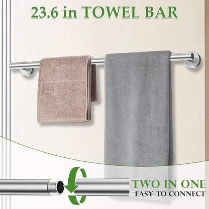 5-Piece Towel Bar Set Brushed Nickel Bathroom Hardware Set Include Towel Bar Towel Ring Paper Towel Holder Coat Hooks Stainless Steel Wall-Mounted 23.6 in