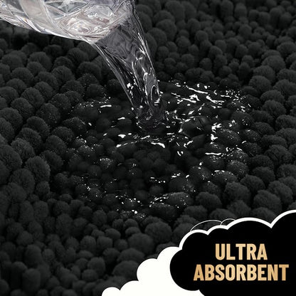 OLANLY Thick Bathroom Rugs 34x21, Soft Chenille Striped Bath Rugs, Black | Rubber Backing, Machine Wash, Extra Absorbent Bath Mats for Bathroom Floor, Tub and Shower, Home Decor Accessories