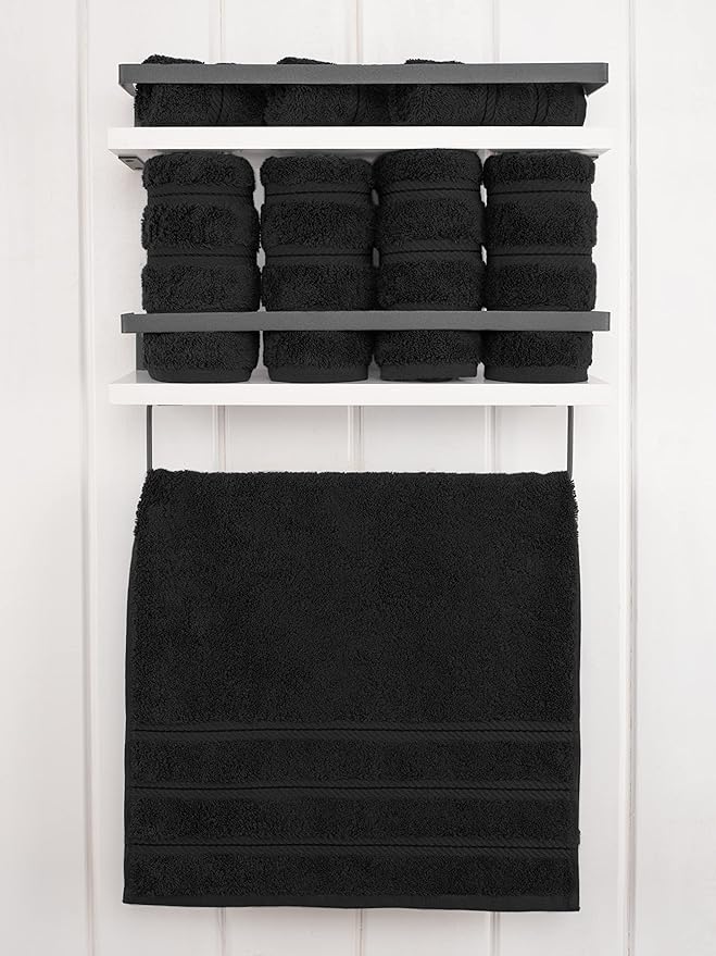 American Soft Linen Luxury Hand Towels for Bathroom, 600 GSM Heawy Weight 16x28 Size 100% Cotton Turkish 4 Piece Hand Face Towel Set, Black Hand Towels