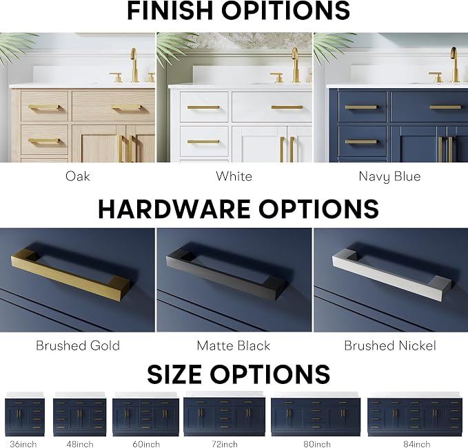 48-Inch Bathroom Vanity with Sink W/ 2 Doors & 8 Drawers & 1 Flip Drawer, Navy Blue Vanity W/Brushed Gold Handles