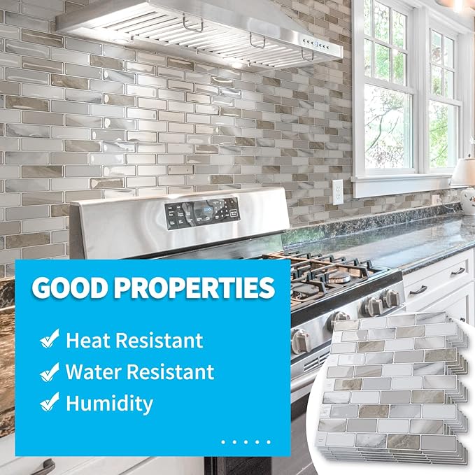 Art3d 10-Pack Marble Peel and Stick Backsplash, 12 x 12 in, Beige & White | Strong Adhesion, Lightweight, Cuttable, Waterproof, Fadeless, Crack Resistant, for Kitchen, Bedroom, Ideal for Recently Moved