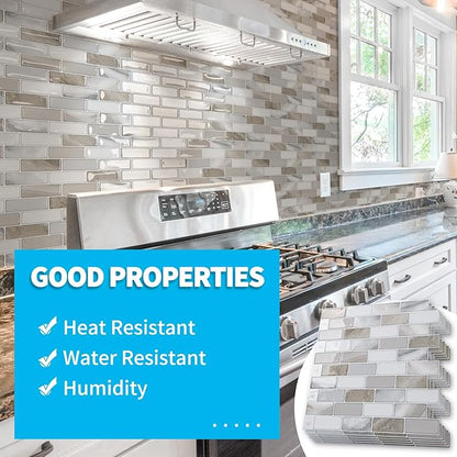 Art3d 10-Pack Marble Peel and Stick Backsplash, 12 x 12 in, Beige & White | Strong Adhesion, Lightweight, Cuttable, Waterproof, Fadeless, Crack Resistant, for Kitchen, Bedroom, Ideal for Recently Moved