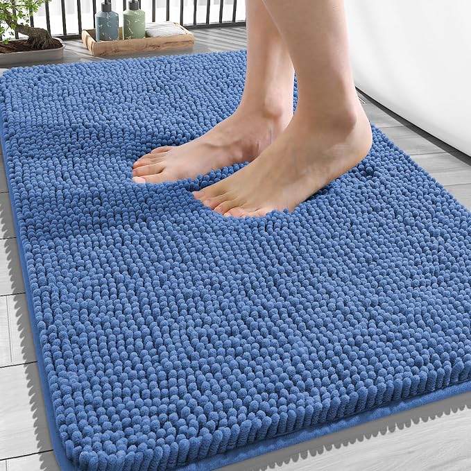 OLANLY Bathroom Rugs 34x21, Extra Soft Absorbent Chenille Bath Rugs | Cornflower Blue, Quick-Drying Rubber Backing, Washable Bath Mat for Bathroom Floor, Tub and Shower, Home Decor Accessories