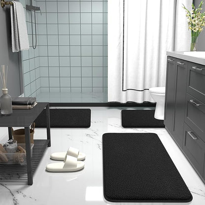 OLANLY Thick Memory Foam Bathroom Rugs 30x20, Absorbent Bath Mat, Black | Soft Quick Dry Bath Rugs, Non-Slip, Machine Washable Carpet for Bathroom Floor, Tub and Shower, Home Decor Accessories