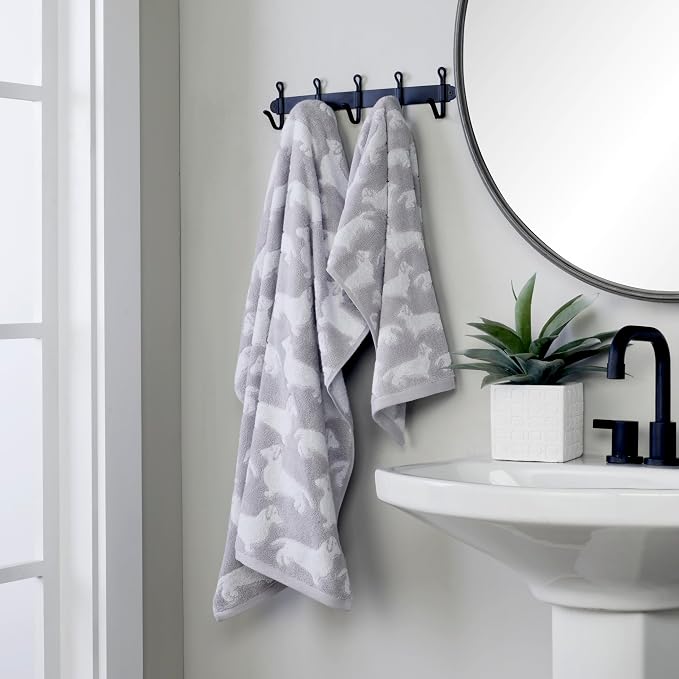 SKL Home by Saturday Knight Ltd. Dog 2 Pc Hand Towel, Gray | 550 GSM weight. Plush & absorbent terry jacquard. For use in the bathroom, kitchen or bar. Great for pet lovers.
