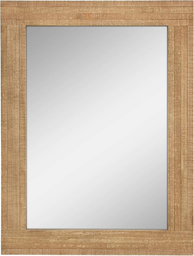 Stonebriar 24" x 18" Rectangle Natural Wood Frame Wall Mirror with Attached Hanging Brackets, Decorative Country Rustic Decor for the Living Room, Bedroom, Bathroom, Hallway, and Entryway
