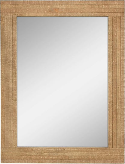 Stonebriar 24" x 18" Rectangle Natural Wood Frame Wall Mirror with Attached Hanging Brackets, Decorative Country Rustic Decor for the Living Room, Bedroom, Bathroom, Hallway, and Entryway