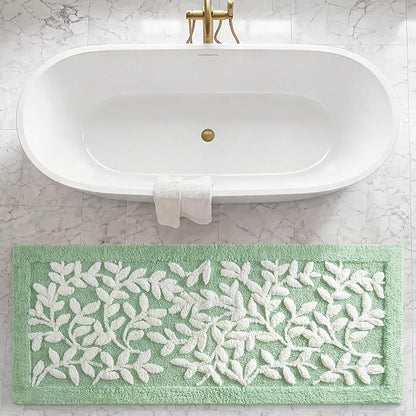 Madison Park Serene Tufted Bath Rug Cotton Absorbent, 24 x 60, Sage Green | Quick Dry, Soft Pile, Machine Washable, Floral Pattern, Plush, OEKO-TEX Certified