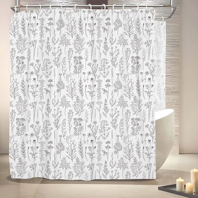 Coxila Vintage Floral Shower Curtain Extra Wide Large Long Clawfoot Tub Wrap Around Flower Retro Farmhouse Rustic Botanical Spring Country Cottage Bathroom 180 x 70 Inch Polyester Fabric 31 Pack Hooks