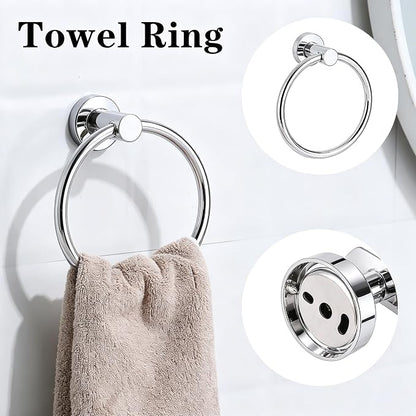 Polished Chrome Bathroom Hardware Accessories Set 5 Piece, Stainless Steel Bath Towel Bar Set 24 Inch,Toilet Paper Holder,Towel Ring Holder,Towel Rack Set,Gold Bathroom Accessories Kit Silver