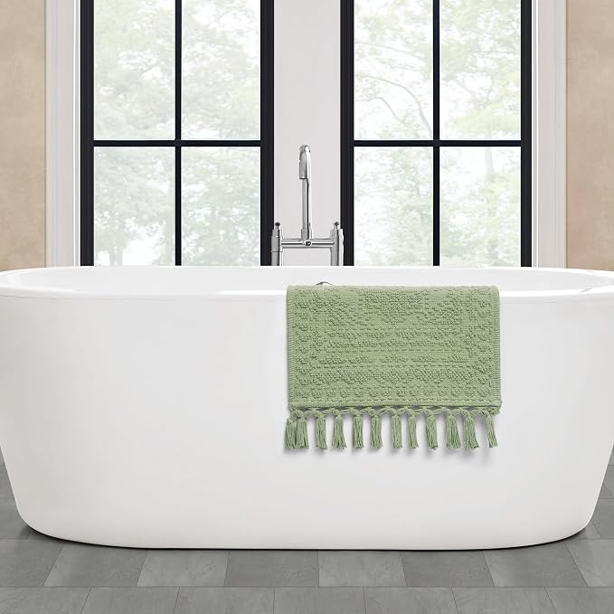 French Connection Nellore Bath Rugs, Woven and Beaded Bath Mats, Durable and Thick Bath Mats for Bathroom and Shower Rugs, 17" x 28", Sage Green