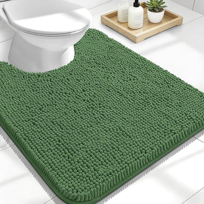OLANLY Toilet Rugs U-Shaped 24x20, Soft Absorbent Chenille Contour Rugs | Olive Green, Quick-Drying Rubber Backing, Machine Washable Non-Slip Shaggy Bathroom Mat for Toilet, Home Decor Accessories