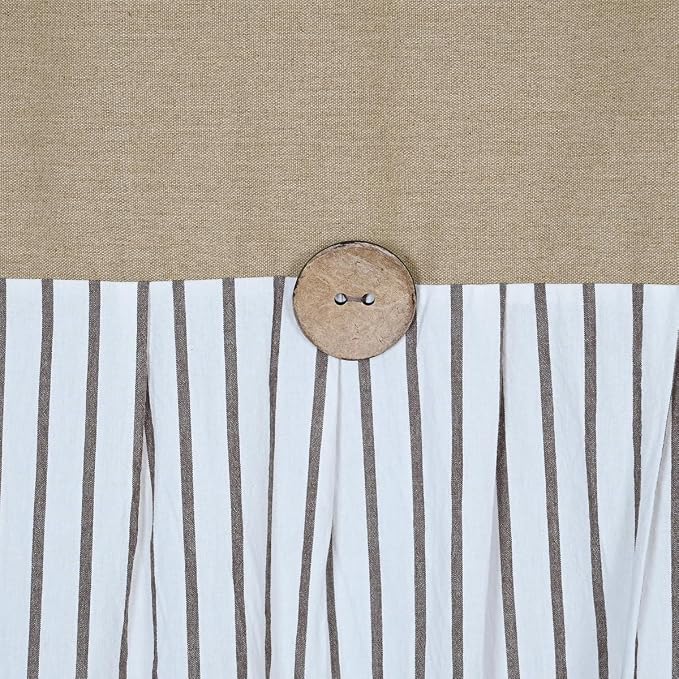 DOSLY IDÉES Farmhouse Shower Curtain,Camel and Brown Stripe,Button Curtain,Cotton Woven and Cotton Blend Fabric,Rustic Charm Country Chic Style,72x72 in