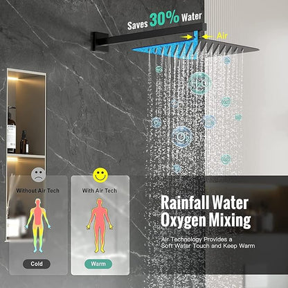 SR SUN RISE 12 Inch All Metal Square Shower System with Tub Spout, Tub Shower Faucet Set, High Pressure Rain Shower Head and Handheld Sprayer Shower Fixtues, Valve Included, Matte Black