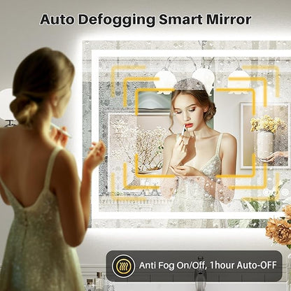 40x32 Inch LED Bathroom Mirror with Lights, Backlit & Front Lit, Anti-Fog Lighted Bathroom Vanity Mirror for Wall, Memory Function, Dimmable, HD Tempered Glass, Shatter-Proof