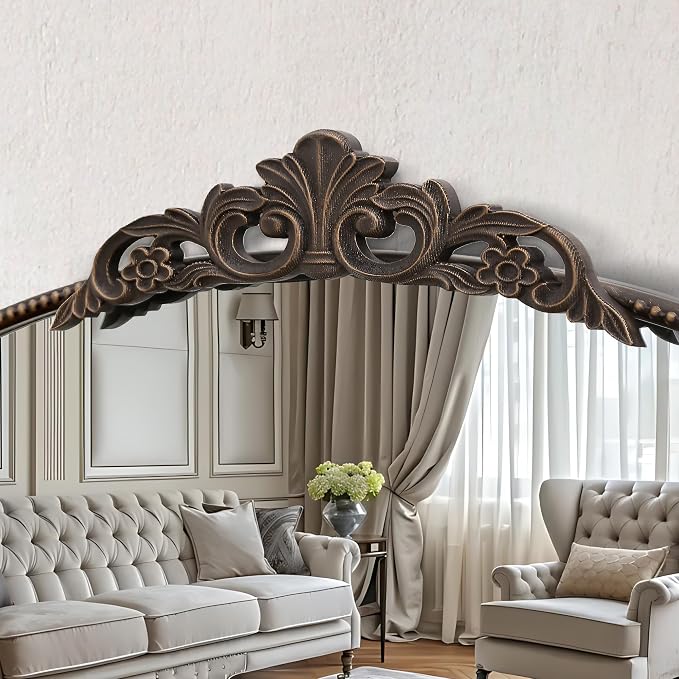 Micasso Bathroom Mirror for Over Sink: 24"x36" Bronze Vintage Arched Mirror | Traditional Ornate Baroque Decorative Antique Wall Mirror for Bedroom/Entryway/Hallway/Dresser/Vanity/Mantel/Nightstand