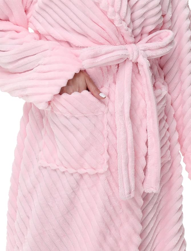Yurhap Premium Robes for Women - Super Soft Cozy Fleece Womens Robe Plush Long Bathrobe