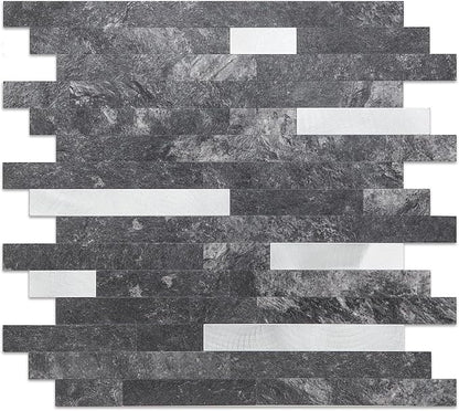 Yipscazo 20 Sheets Peel and Stick Stone Metal Tile Backsplash, Stick on Tiles for Backsplash Kitchen, Bathroom, Laundry Room, Camper, Fireplace (12'' X 12'', Dark Black)