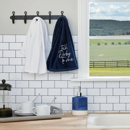 SKL Home Talk Derby 100% Cotton Embroidered 2pc Hand Towel Set, Decorative for Bath/Kitchen/Bar & Gift, Navy