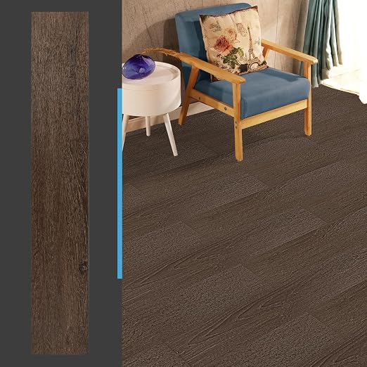Art3d 12-Pack Wood Texture Peel and Stick Vinyl Flooring Tiles, Brown Stone | 18 & 54 sq.ft Options, Rigid Surface Hard Core, Waterproof, Self-Adhesive, Impact Resistant, Fit Indoor Household Spaces