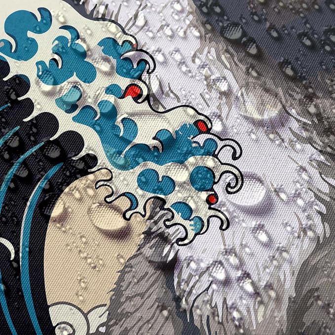 Funny Japanese Cat Funky Anime Japan Bathroom Shower Curtain, 72x72 | Vintage Cat Sunset Wave Shower Curtain Liner with Hooks, Animal Fabric Shower Curtains Bathroom Decor 72X72inches Blue Grey
