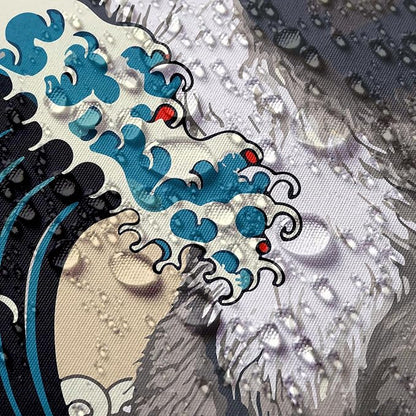 Funny Japanese Cat Funky Anime Japan Bathroom Shower Curtain, 72x72 | Vintage Cat Sunset Wave Shower Curtain Liner with Hooks, Animal Fabric Shower Curtains Bathroom Decor 72X72inches Blue Grey