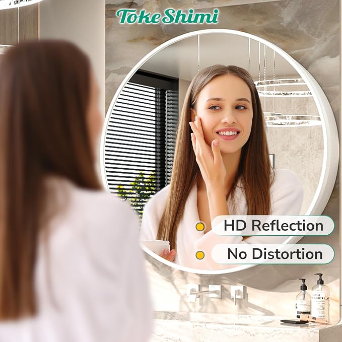 TokeShimi 24 Inch Round Bathroom Medicine Cabinet with Mirror Surface Mount Only Circular White Framed Farmhouse Medicine Cabinets for Wall Small Circle Mirrored Bath Cabinet with Vanity Mirror