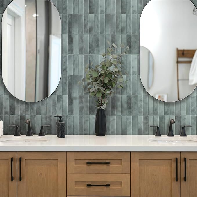 Smart Tiles Peel and Stick backsplash, Stacked Frost Gray, 11.43"x9" | Pack of 5 (3.5 sq ft), Glossy, Heat/Moisture Resistant, Low VOC, Kitchen/Bathroom, Renter Friendly, Made in Canada