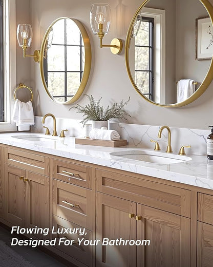 Brushed Gold Bathroom Faucet 3 Hole: ARCORA 8 Inch Widespread Bathroom Faucet, 2 Handles Bathroom Sink Faucet with Drain Assembly