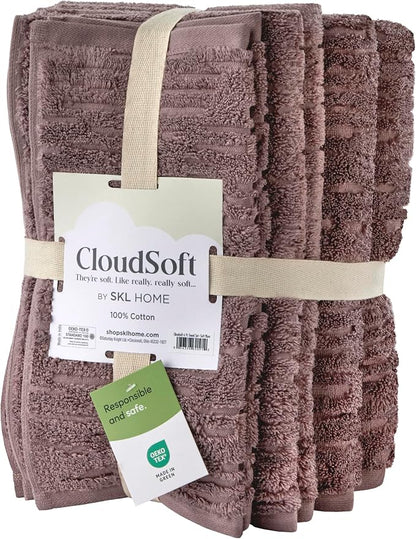 SKL Home CloudSoft Bath Towel Set, 6-Piece, 100% Cotton Luxury, Soft Plum | 2 Bath towels, 2 hand towels, 2 washcloths. Premium spa-level quality. 600/520 GSM weight. Ultra plush & absorbent.