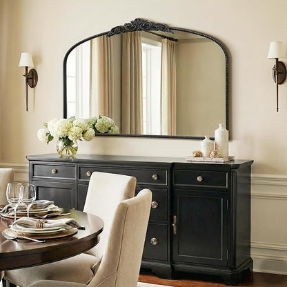 Micasso Large Vintage Black Mirror: 48"x33" Baroque Antique Wall Mirror | Traditional Ornate French Decorative Arched Mirror for Bedroom/Bathroom/Fireplace/Entryway/Hallway/Living Room/Dining Room