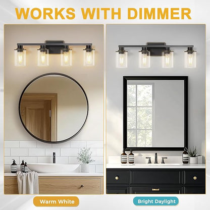 L LOHAS LED 4-Light Bathroom Vanity Light, Black | Modern Bathroom Light Fixture for Bathrooms, Bedrooms and Hallways