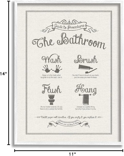 Stupell Industries 'Guide to Bathroom Procedures Linen Look', Framed Giclee Art, White, 11 x 14 Inches, Easy to Hang and Sturdy, Made in USA, by Lettered and Lined
