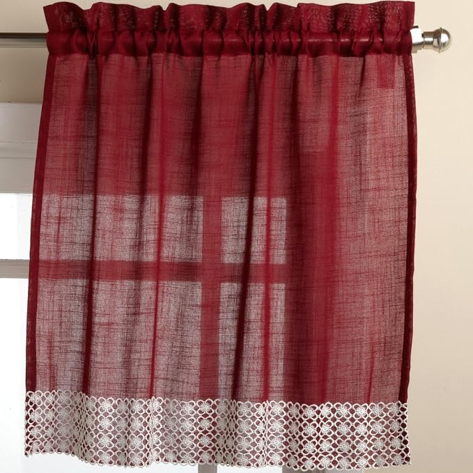 Sweet Home Collection Kitchen Curtains for Windows 40+ Styles & Colors Swag, Valance, Tier Sets & Panels Cafe Curtains for Farmhouse, Rustic, Modern Décor, Salem Burgundy, 36" Tier