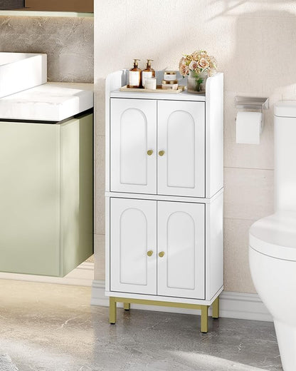 Bathroom Cabinet, Small Storage Cabinet with 4 Doors, Bathroom Organizers and Storage Cabinets with Adjustable Feet. Cabinets Freestanding for Living Room, Kitchen, 7.1"D x 14.6"W x 32.7"H