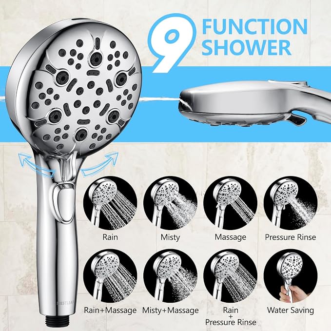 Shower Head with Handheld, 9-Setting High Pressure Shower head with handhelds, Built-in Handheld Power Spray, 79in Extra Long Stainless Steel Hose & Shower Head Holder–Lower Mounting