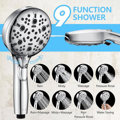 Shower Head with Handheld, 9-Setting High Pressure Shower head with handhelds, Built-in Handheld Power Spray, 79in Extra Long Stainless Steel Hose & Shower Head Holder–Lower Mounting