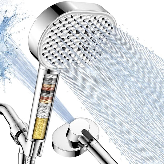 Filtered Shower Head with Handheld,High Pressure 4 Mode Shower with Filters | 6’’ Panel Shower Heads, Remove Chlorine & Reduce Dry Itchy Skin, Anti-clog Nozzles for Hard Water, Power Wash Showerhead