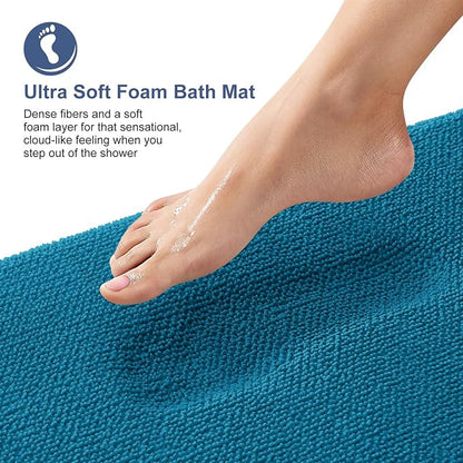 OLANLY Memory Foam Bathroom Runner Rugs 44x24, Long Bath Mats, Peacock Blue | Soft Quick Dry Bath Rugs, Non-Slip, Absorbent Machine Washable Mat for Bathroom Floor, Tub and Shower, Home Decor Accessories