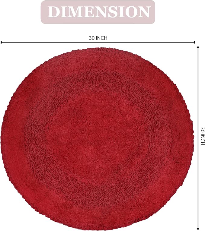 Home Weavers Radiant Collection 100% Cotton Bathroom Rugs Set, Bathroom Décor, Washable Rug, Extra Soft and Absorbent Bath Rug, Kitchen Mat, Bath Mat Set, Bath Floor Mat Non Slip, 30" Round, Red