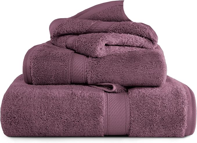 SUPERIOR Egyptian Cotton Ultra Plush & Absorbent, 3 Piece Set, Plum | Quick Dry, Soft Luxury Towel Set, Bath Essentials, Guest Bath, Spa, 1 Bath, 1 Hand, 1 Face Towels, Madeline Towels