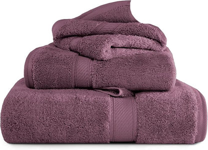 SUPERIOR Egyptian Cotton Ultra Plush & Absorbent, 3 Piece Set, Plum | Quick Dry, Soft Luxury Towel Set, Bath Essentials, Guest Bath, Spa, 1 Bath, 1 Hand, 1 Face Towels, Madeline Towels