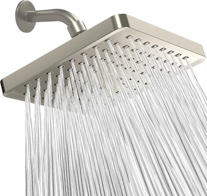 SparkPod Rain Shower Head, 8 Inch Square, Elegant Brushed Nickel Finish | High Pressure Shower Heads, 90 Nozzles, Adjustable Showerhead, No Tools Needed, Universal Connection