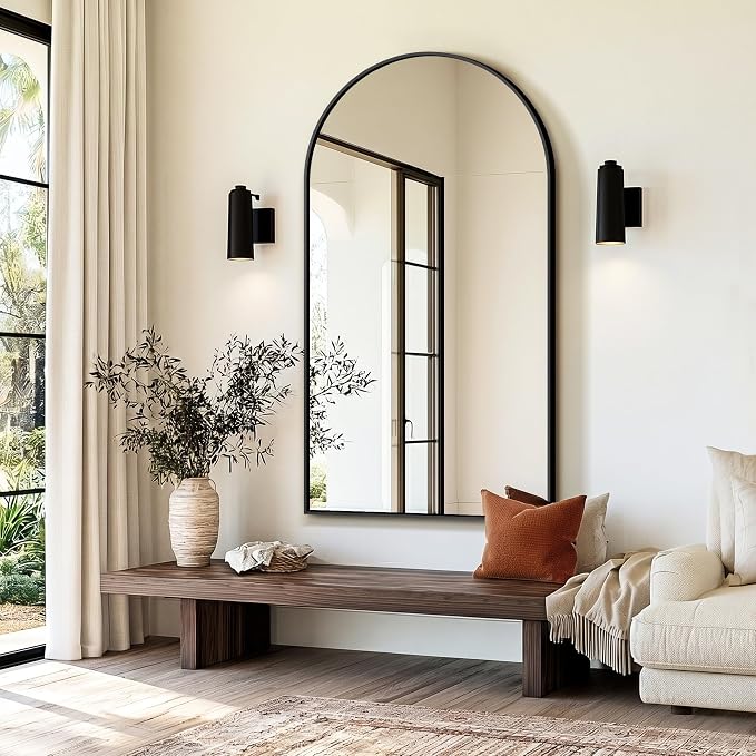 Arched Bathroom Mirror, Black, 55"x30"