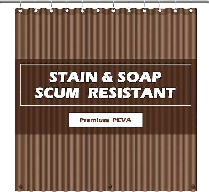 EHZNZIE Shower Curtain Liner Light Weight PEVA, Shower Liner 72x72 Inches, Waterproof, No Chemical Smell with 12 Rust Proof Metal Grommets for Bathroom Shower Curtain, Brown