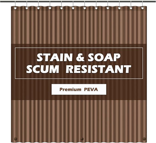 EHZNZIE Shower Curtain Liner Light Weight PEVA, Shower Liner 72x72 Inches, Waterproof, No Chemical Smell with 12 Rust Proof Metal Grommets for Bathroom Shower Curtain, Brown