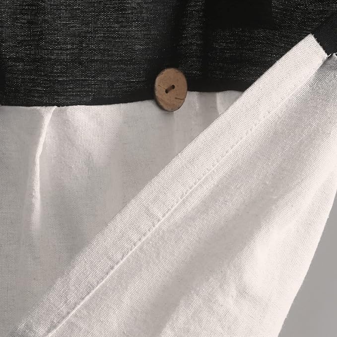 Lush Decor Linen Button Farmhouse Valance Curtians 52" W x 18" L Black & White - Linen Valances for Windows - Kitchen Curtains Valances (Pack of 12)